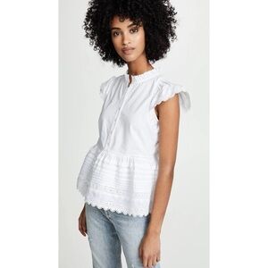 Sea New York Lilli Eyelet Flutter Sleeve Top Cotton Guipure White